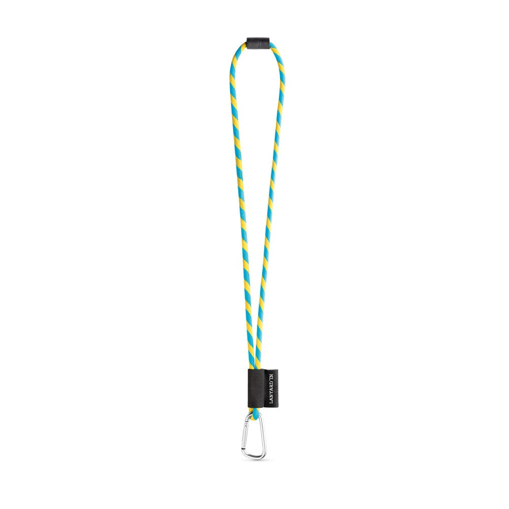 SET Lanyard TUBE Long (Ø 7 mm) with D-shape carabiner 55 mm and safety lock Ø 7 mm promotional lanyard in yellow/light blue