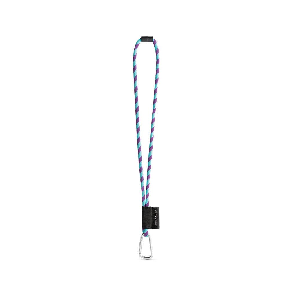 SET Lanyard TUBE Long (Ø 7 mm) with D-shape carabiner 55 mm and safety lock Ø 7 mm promotional lanyard in purple/light blue
