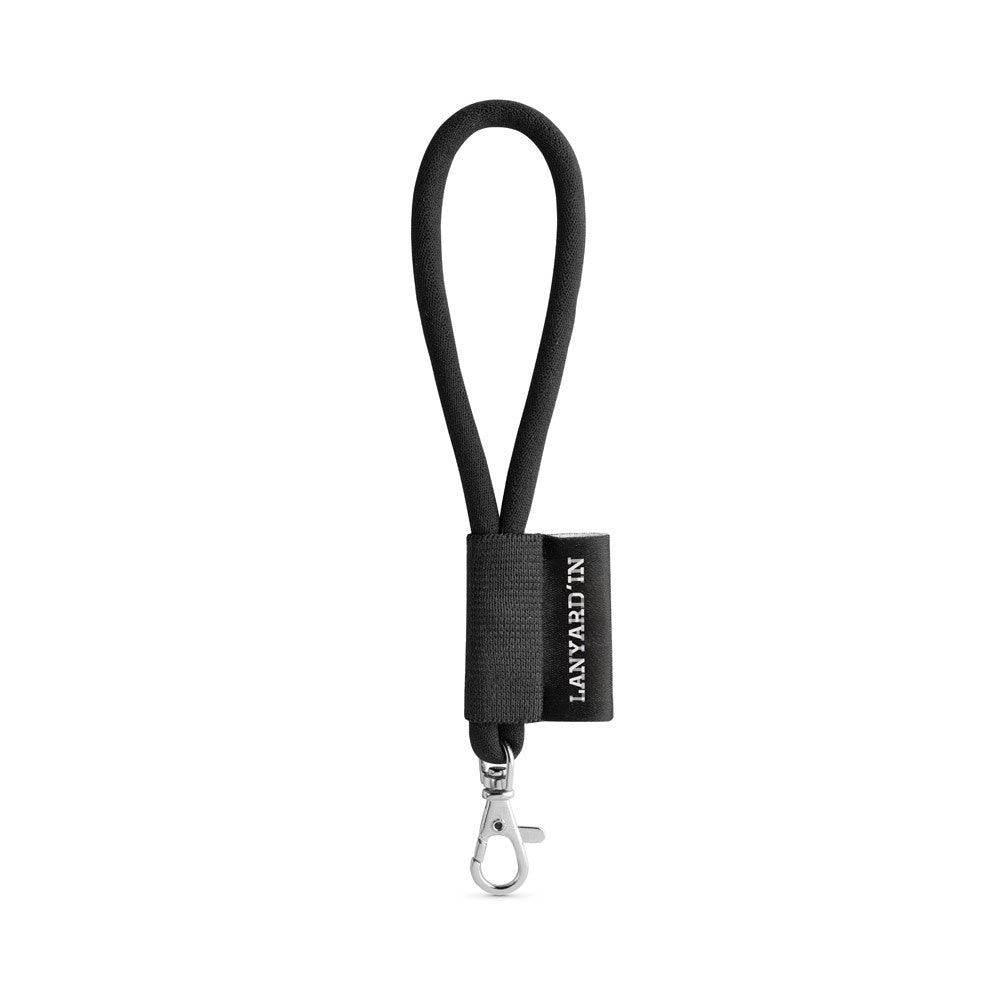 SET Lanyard TUBE Short (Ø 7 mm) with Hook Trigger Snap 9 mm promotional lanyard in 300 - black with custom logo branding