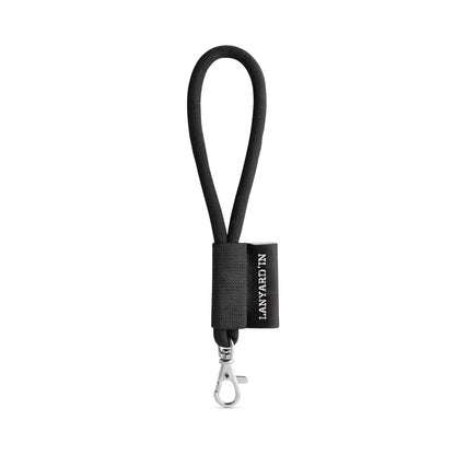 SET Lanyard TUBE Short (Ø 7 mm) with Hook Trigger Snap 9 mm promotional lanyard in 300 - black with custom logo branding
