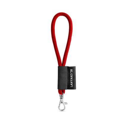 SET Lanyard TUBE Short (Ø 7 mm) with Hook Trigger Snap 9 mm promotional lanyard in 302 - red with custom logo branding