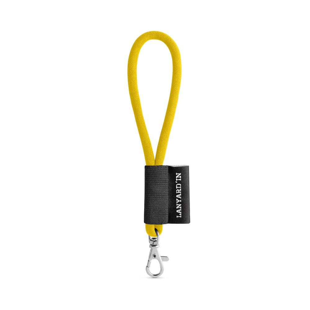 SET Lanyard TUBE Short (Ø 7 mm) with Hook Trigger Snap 9 mm promotional lanyard in 310 - yellow with custom logo branding