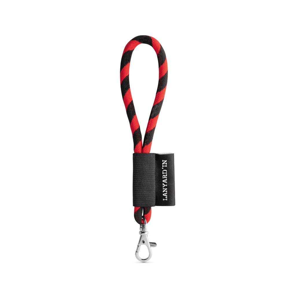SET Lanyard TUBE Short (Ø 7 mm) with Hook Trigger Snap 9 mm promotional lanyard in black/red with custom logo branding