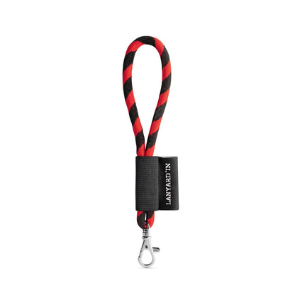 SET Lanyard TUBE Short (Ø 7 mm) with Hook Trigger Snap 9 mm promotional lanyard in black/red with custom logo branding
