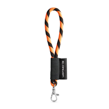 SET Lanyard TUBE Short (Ø 7 mm) with Hook Trigger Snap 9 mm promotional lanyard in black/orange with custom logo branding