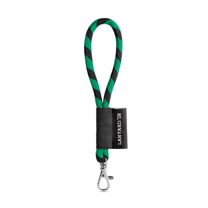 SET Lanyard TUBE Short (Ø 7 mm) with Hook Trigger Snap 9 mm promotional lanyard in black/green with custom logo branding