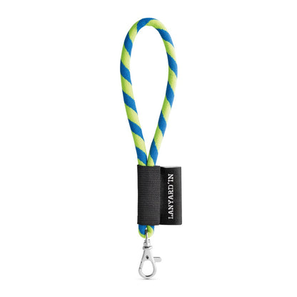SET Lanyard TUBE Short (Ø 7 mm) with Hook Trigger Snap 9 mm promotional lanyard in hexachrome yellow/royal blue with custom