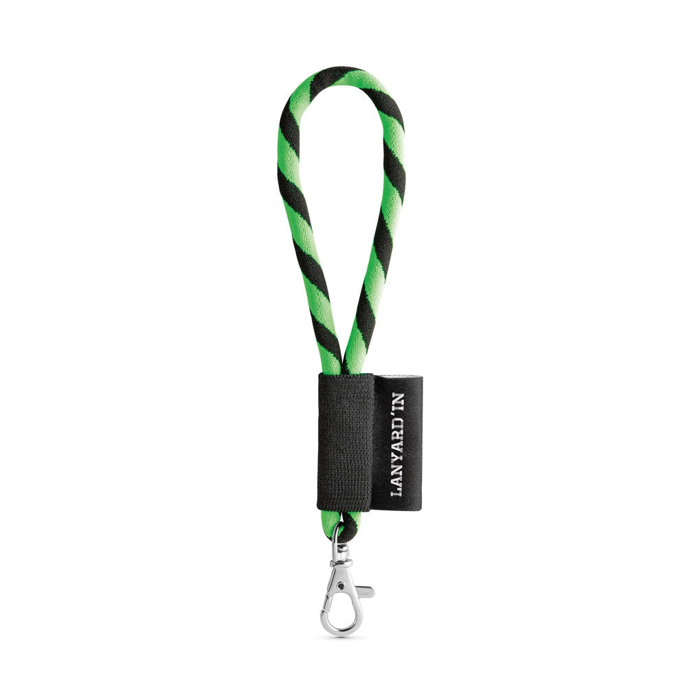 SET Lanyard TUBE Short (Ø 7 mm) with Hook Trigger Snap 9 mm promotional lanyard in hexachrome green/black with custom logo