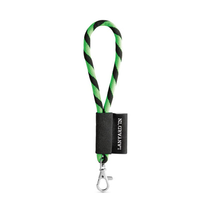 SET Lanyard TUBE Short (Ø 7 mm) with Hook Trigger Snap 9 mm promotional lanyard in hexachrome green/black with custom logo