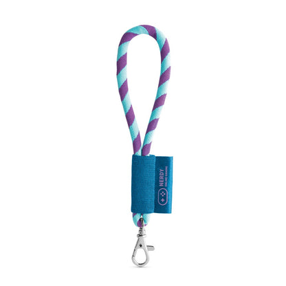 SET Lanyard TUBE Short (Ø 7 mm) with Hook Trigger Snap 9 mm promotional lanyard in purple/light blue with custom logo
