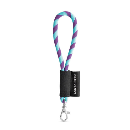 SET Lanyard TUBE Short (Ø 7 mm) with Hook Trigger Snap 9 mm promotional lanyard in purple/light blue with custom logo