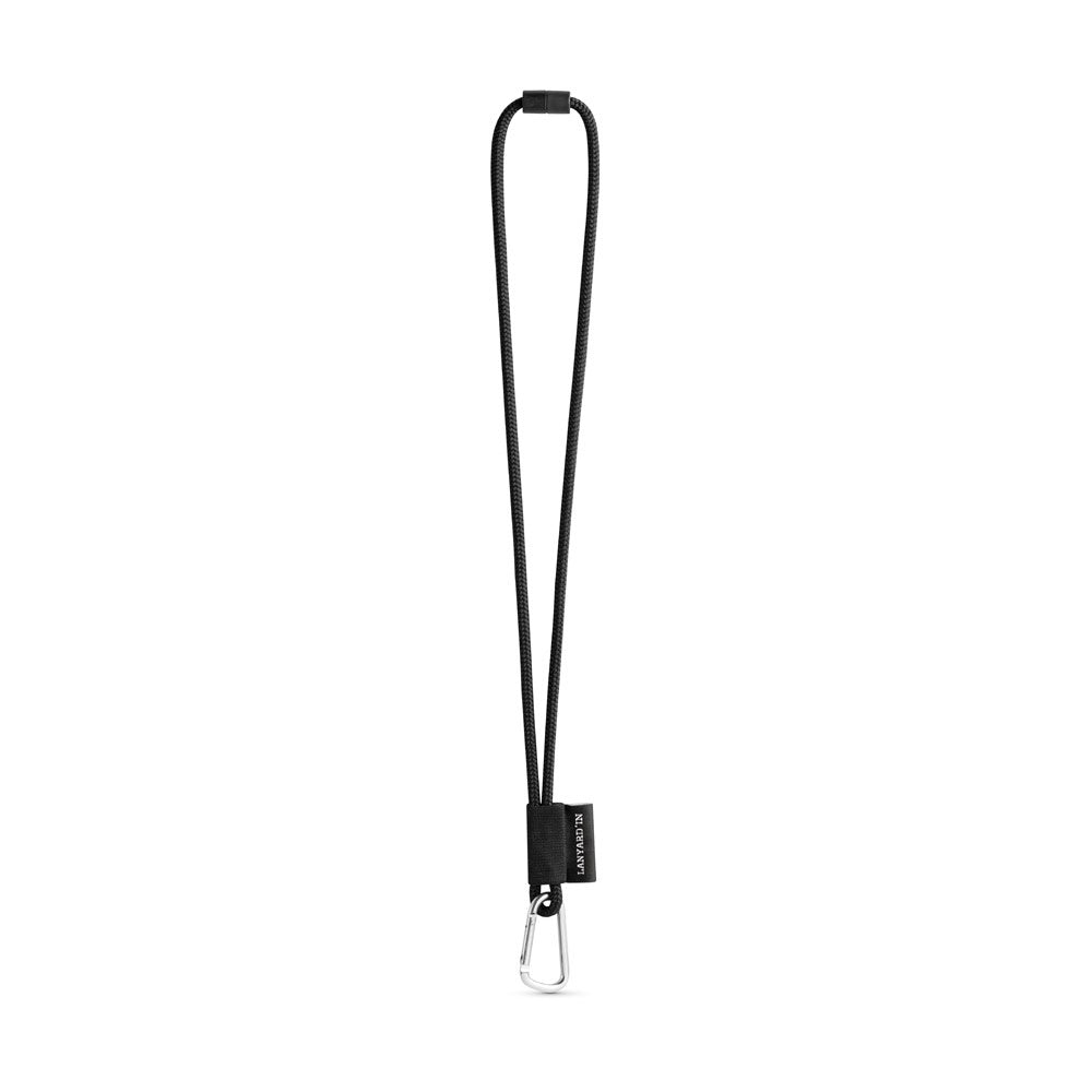 SET Lanyard NAUTIC Long (Ø 7 mm) with D-shape carabiner 55 mm and safety lock Ø 7 mm promotional lanyard in 300 - black with