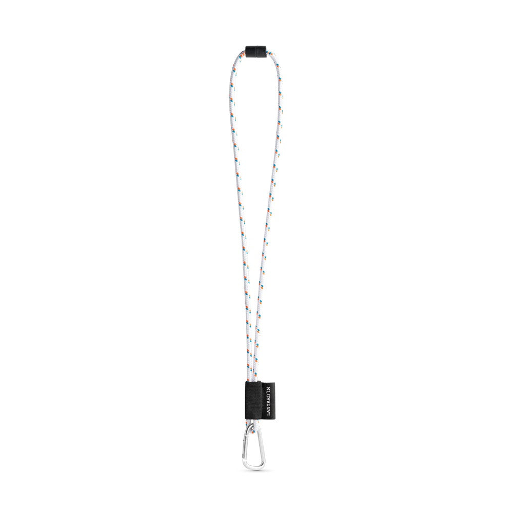 SET Lanyard NAUTIC Long (Ø 7 mm) with D-shape carabiner 55 mm and safety lock Ø 7 mm promotional lanyard in 301 - white with