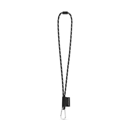 SET Lanyard NAUTIC Long (Ø 7 mm) with D-shape carabiner 55 mm and safety lock Ø 7 mm promotional lanyard in black/white with