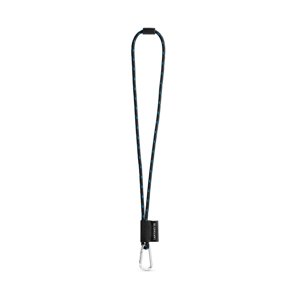 SET Lanyard NAUTIC Long (Ø 7 mm) with D-shape carabiner 55 mm and safety lock Ø 7 mm promotional lanyard in black/royal blue
