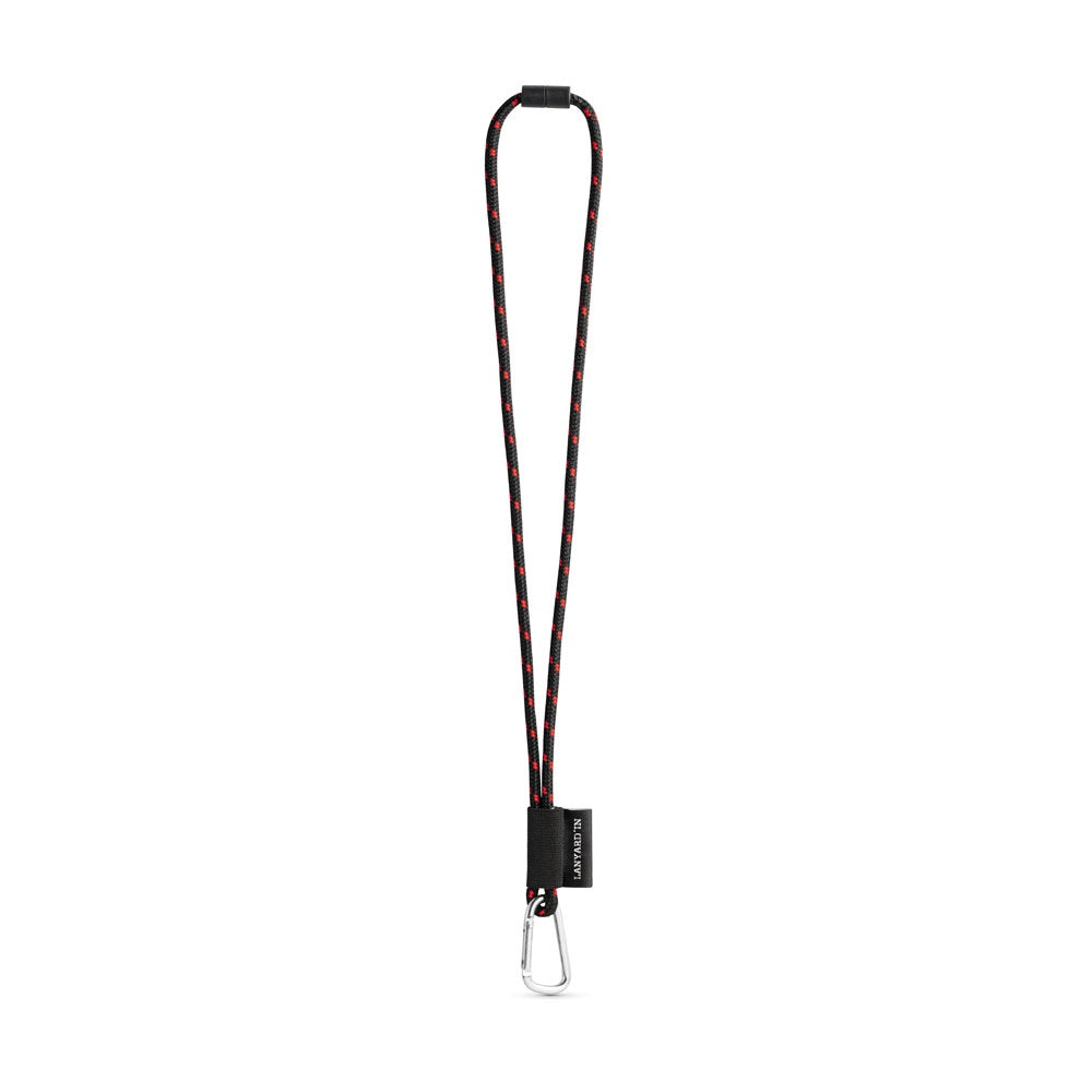 SET Lanyard NAUTIC Long (Ø 7 mm) with D-shape carabiner 55 mm and safety lock Ø 7 mm promotional lanyard in black/red with