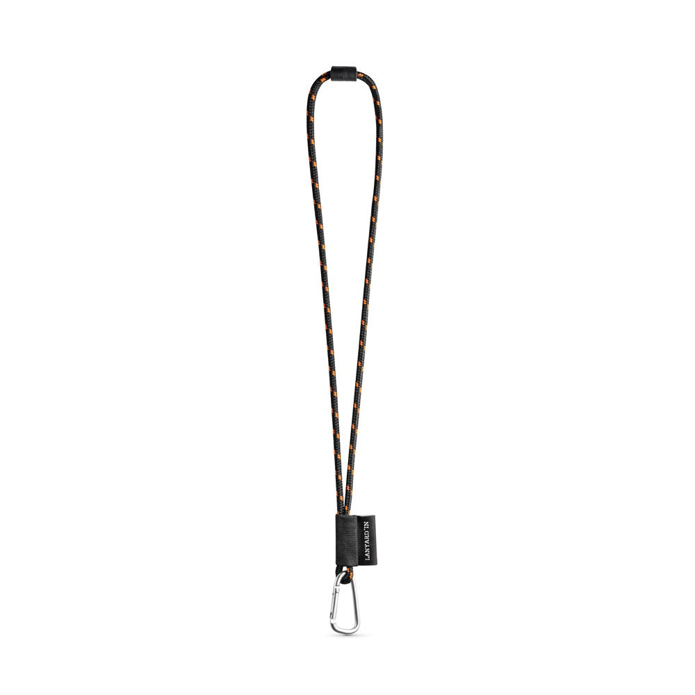SET Lanyard NAUTIC Long (Ø 7 mm) with D-shape carabiner 55 mm and safety lock Ø 7 mm promotional lanyard in black/orange