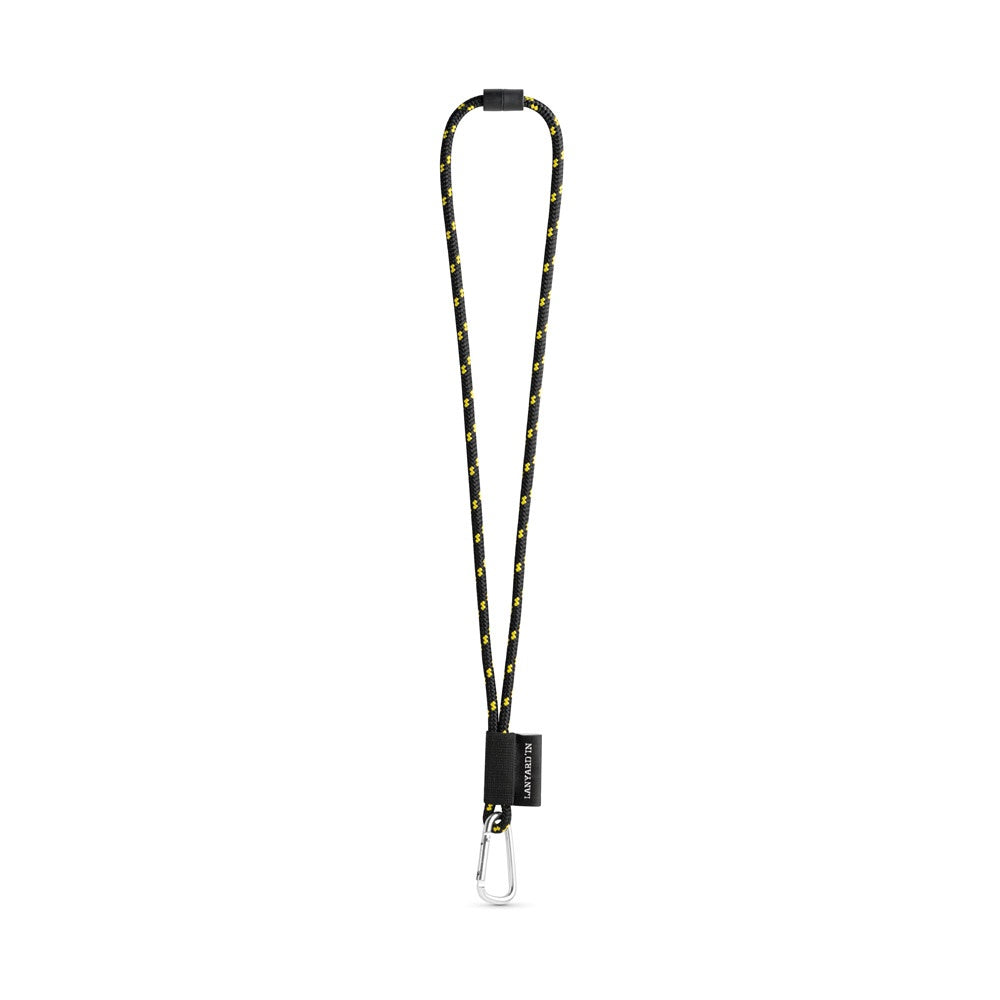 SET Lanyard NAUTIC Long (Ø 7 mm) with D-shape carabiner 55 mm and safety lock Ø 7 mm promotional lanyard in black/yellow