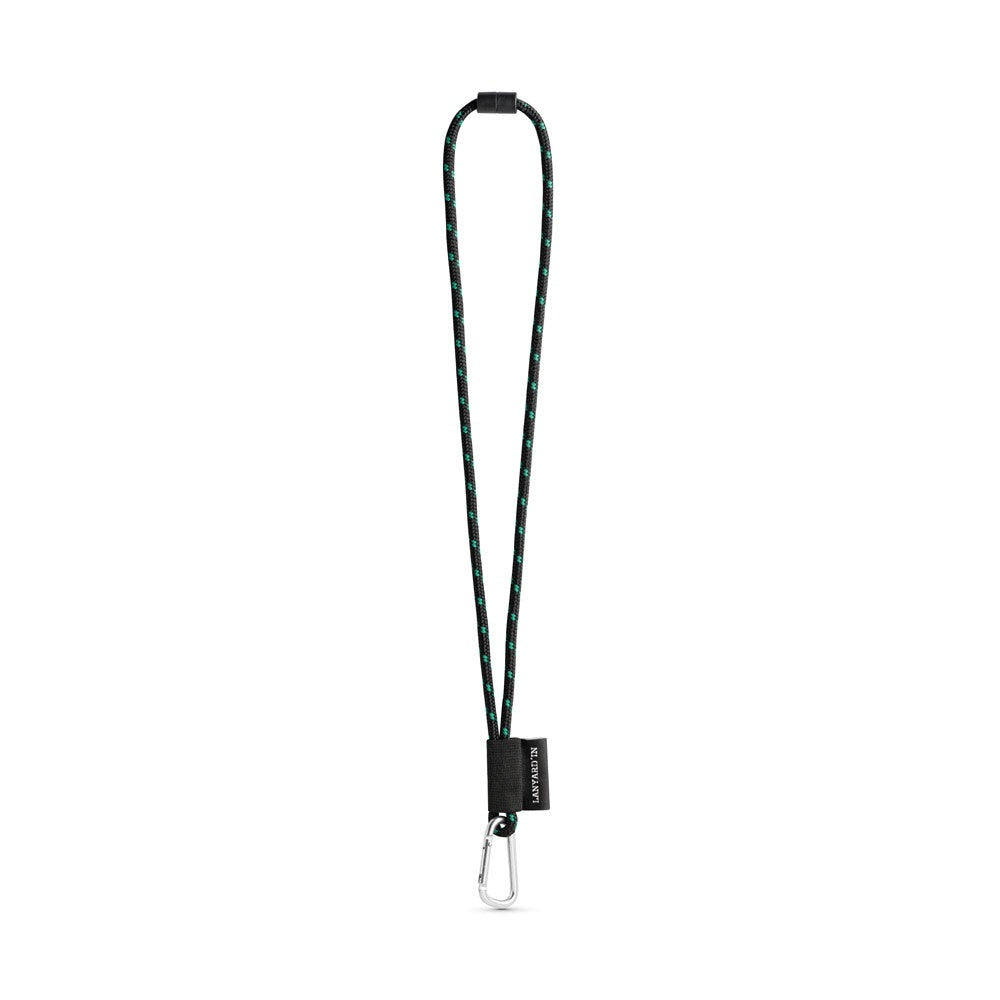 SET Lanyard NAUTIC Long (Ø 7 mm) with D-shape carabiner 55 mm and safety lock Ø 7 mm promotional lanyard in black/green with