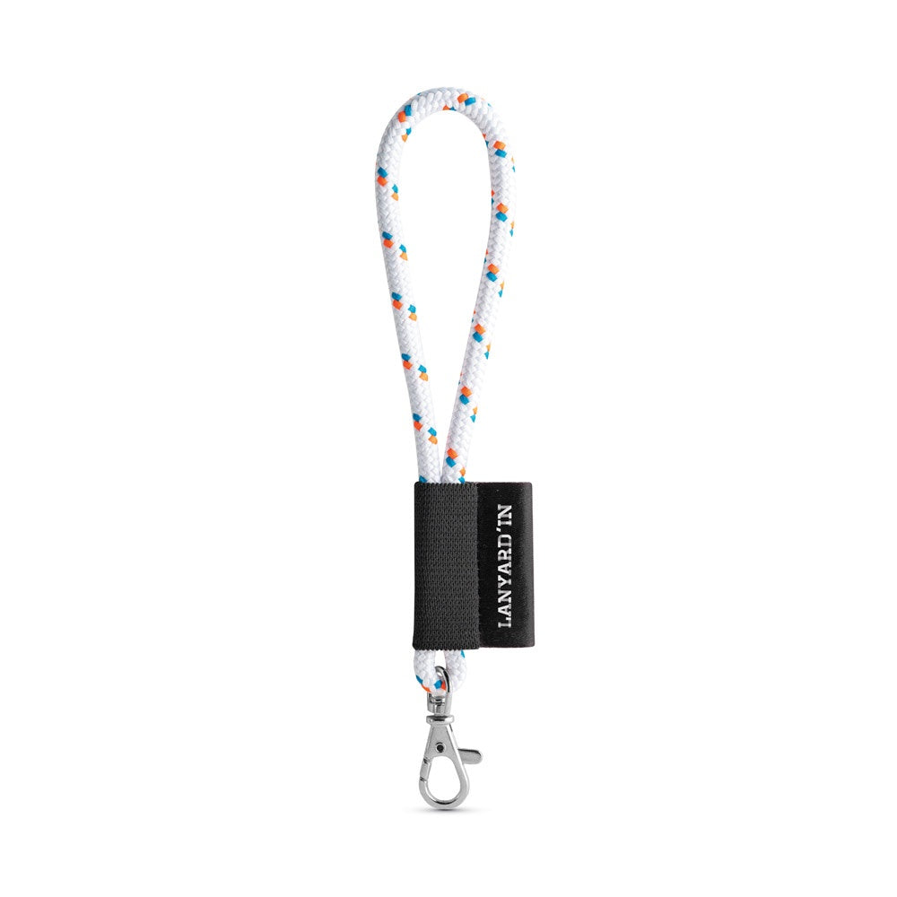 SET Lanyard NAUTIC Short (Ø 7 mm) with Hook Trigger Snap 9 mm promotional lanyard in 301 - white with custom logo branding