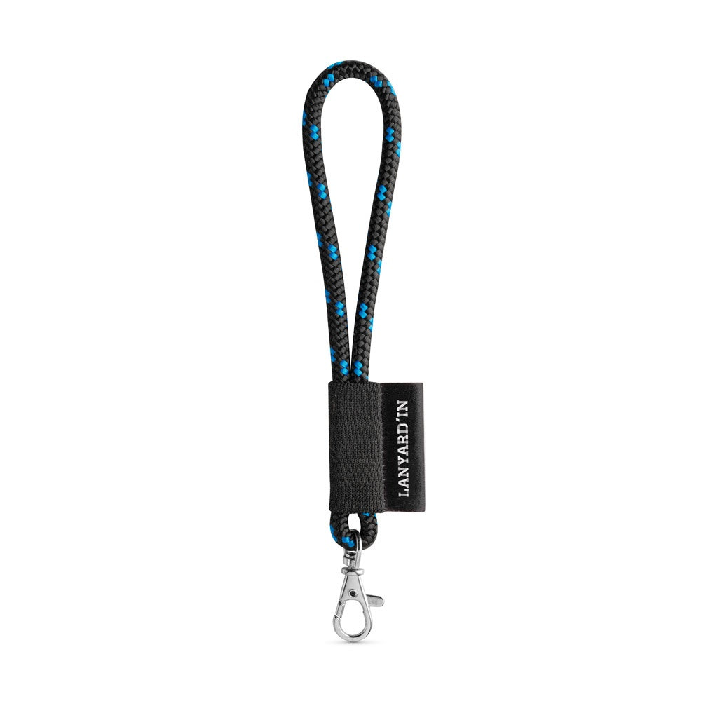 SET Lanyard NAUTIC Short (Ø 7 mm) with Hook Trigger Snap 9 mm promotional lanyard in black/royal blue with custom logo