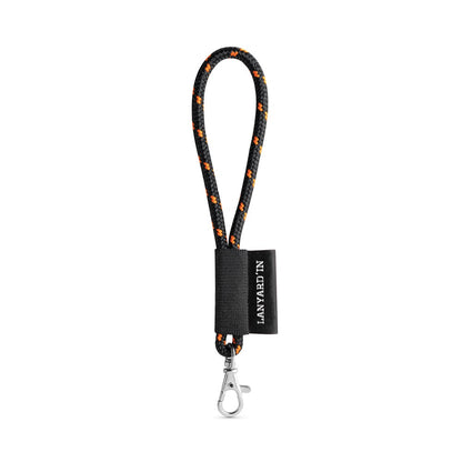 SET Lanyard NAUTIC Short (Ø 7 mm) with Hook Trigger Snap 9 mm promotional lanyard in black/orange with custom logo branding