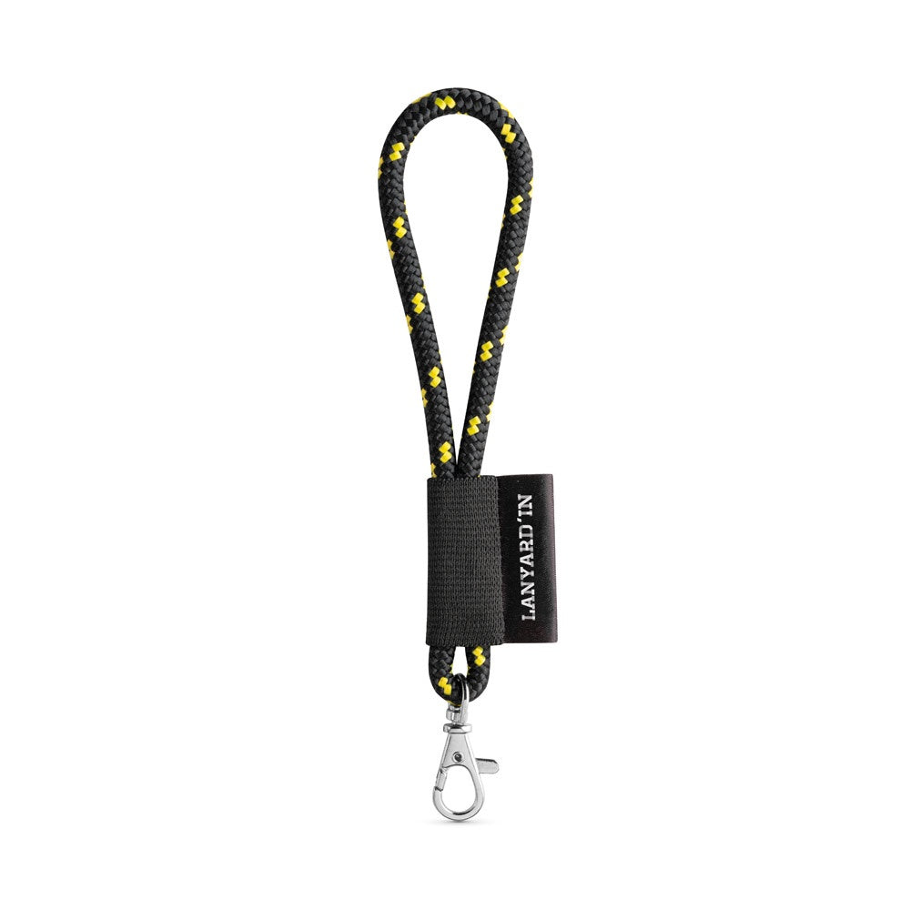 SET Lanyard NAUTIC Short (Ø 7 mm) with Hook Trigger Snap 9 mm promotional lanyard in black/yellow with custom logo branding