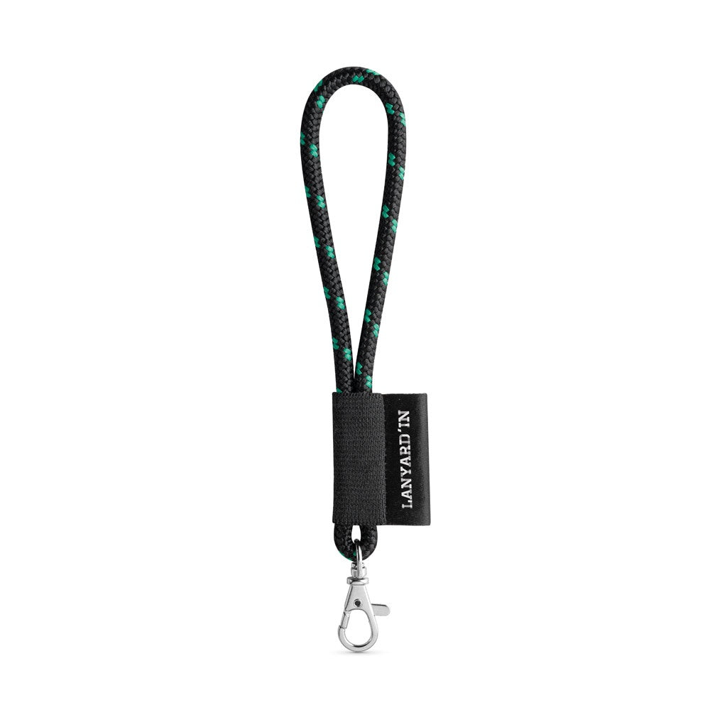 SET Lanyard NAUTIC Short (Ø 7 mm) with Hook Trigger Snap 9 mm promotional lanyard in black/green with custom logo branding
