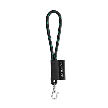 SET Lanyard NAUTIC Short (Ø 7 mm) with Hook Trigger Snap 9 mm promotional lanyard in black/green with custom logo branding