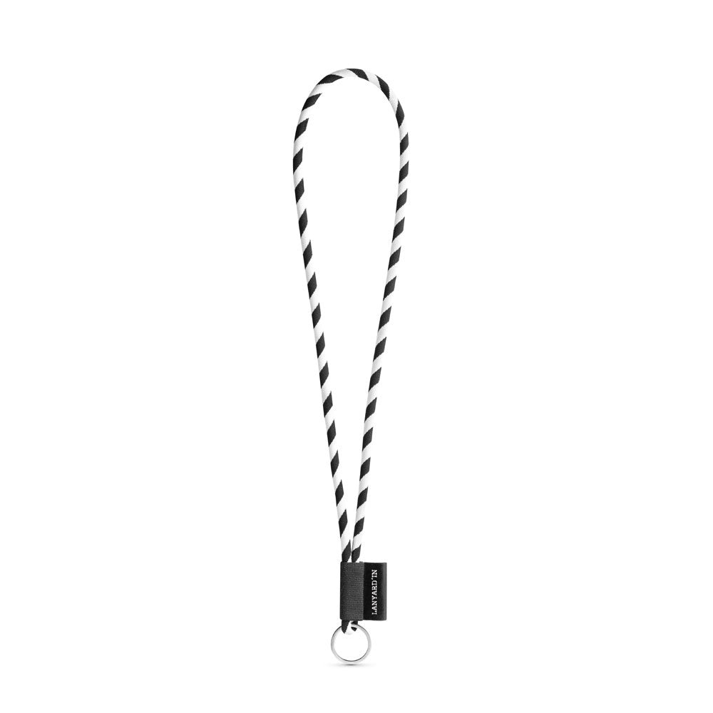 SET Lanyard TUBE Long (Ø 7 mm) with Ring Ø 32 mm promotional lanyard in black/white with custom logo branding