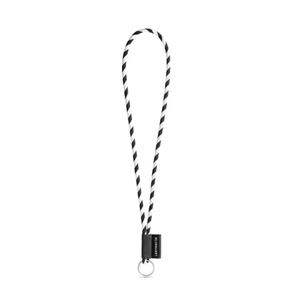 SET Lanyard TUBE Long (Ø 7 mm) with Ring Ø 32 mm promotional lanyard in black/white with custom logo branding