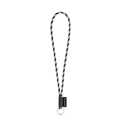 SET Lanyard TUBE Long (Ø 7 mm) with Ring Ø 32 mm promotional lanyard in black/grey with custom logo branding