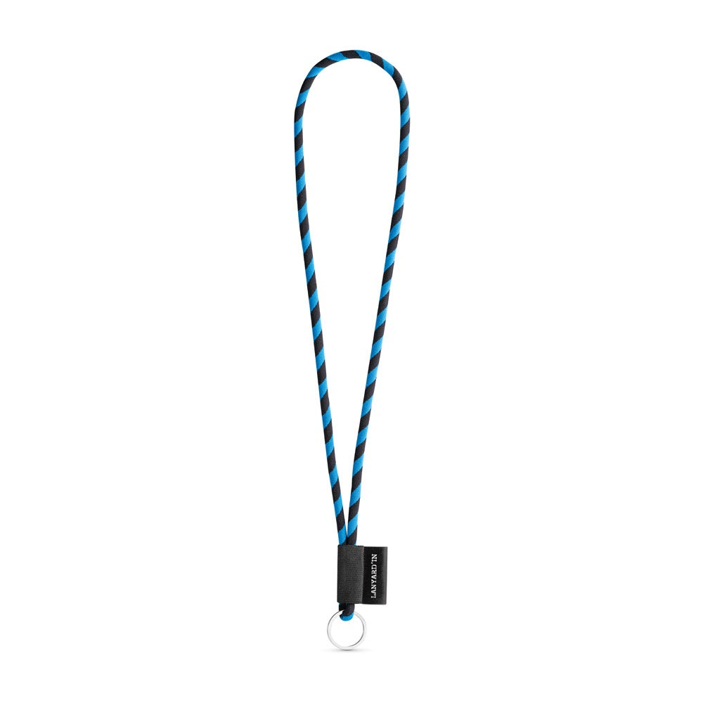 SET Lanyard TUBE Long (Ø 7 mm) with Ring Ø 32 mm promotional lanyard in black/royal blue with custom logo branding