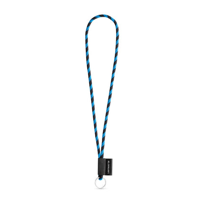 SET Lanyard TUBE Long (Ø 7 mm) with Ring Ø 32 mm promotional lanyard in black/royal blue with custom logo branding
