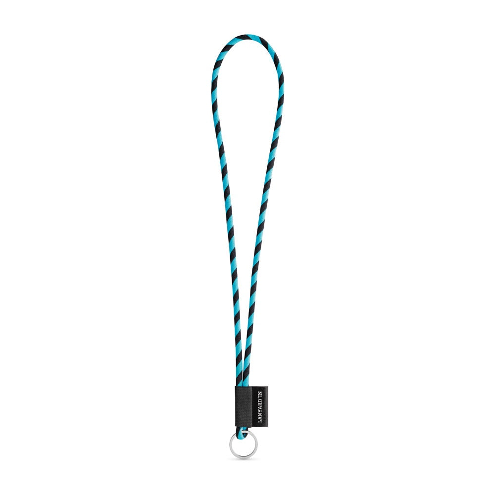 SET Lanyard TUBE Long (Ø 7 mm) with Ring Ø 32 mm promotional lanyard in 353 - black/light blue with custom logo branding