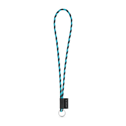 SET Lanyard TUBE Long (Ø 7 mm) with Ring Ø 32 mm promotional lanyard in 353 - black/light blue with custom logo branding