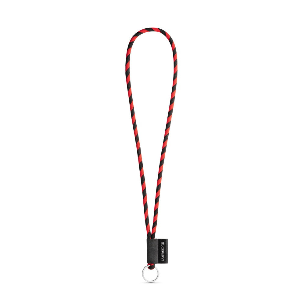 SET Lanyard TUBE Long (Ø 7 mm) with Ring Ø 32 mm promotional lanyard in black/red with custom logo branding