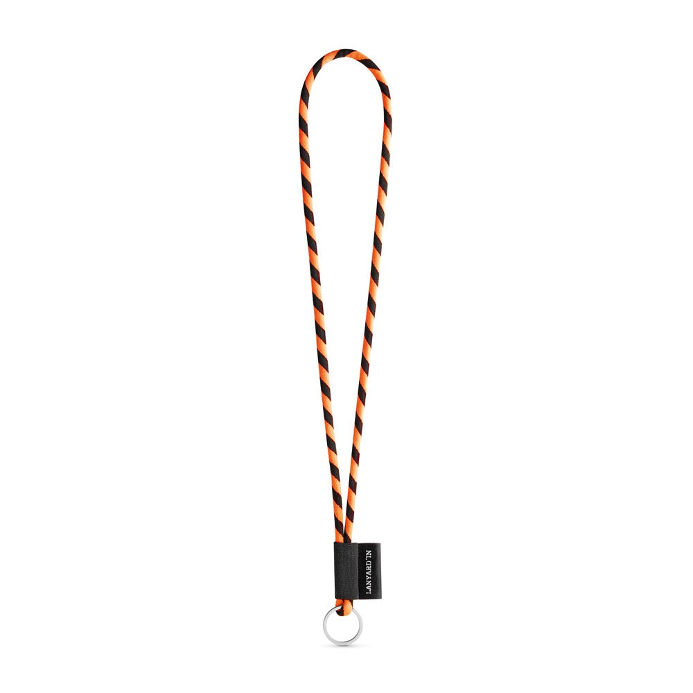 SET Lanyard TUBE Long (Ø 7 mm) with Ring Ø 32 mm promotional lanyard in black/orange with custom logo branding