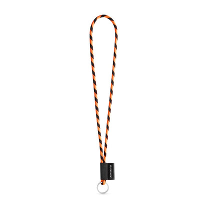 SET Lanyard TUBE Long (Ø 7 mm) with Ring Ø 32 mm promotional lanyard in black/orange with custom logo branding