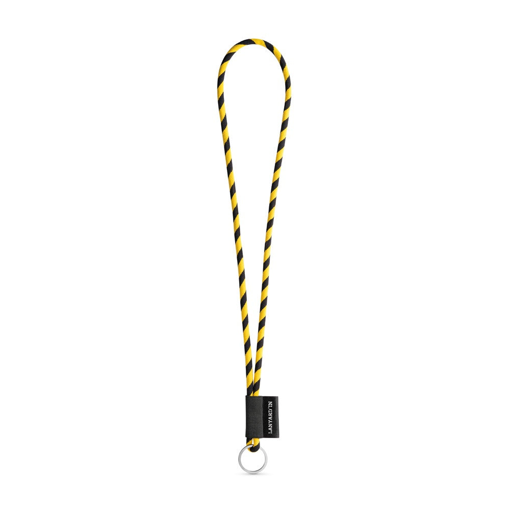 SET Lanyard TUBE Long (Ø 7 mm) with Ring Ø 32 mm promotional lanyard in black/yellow with custom logo branding