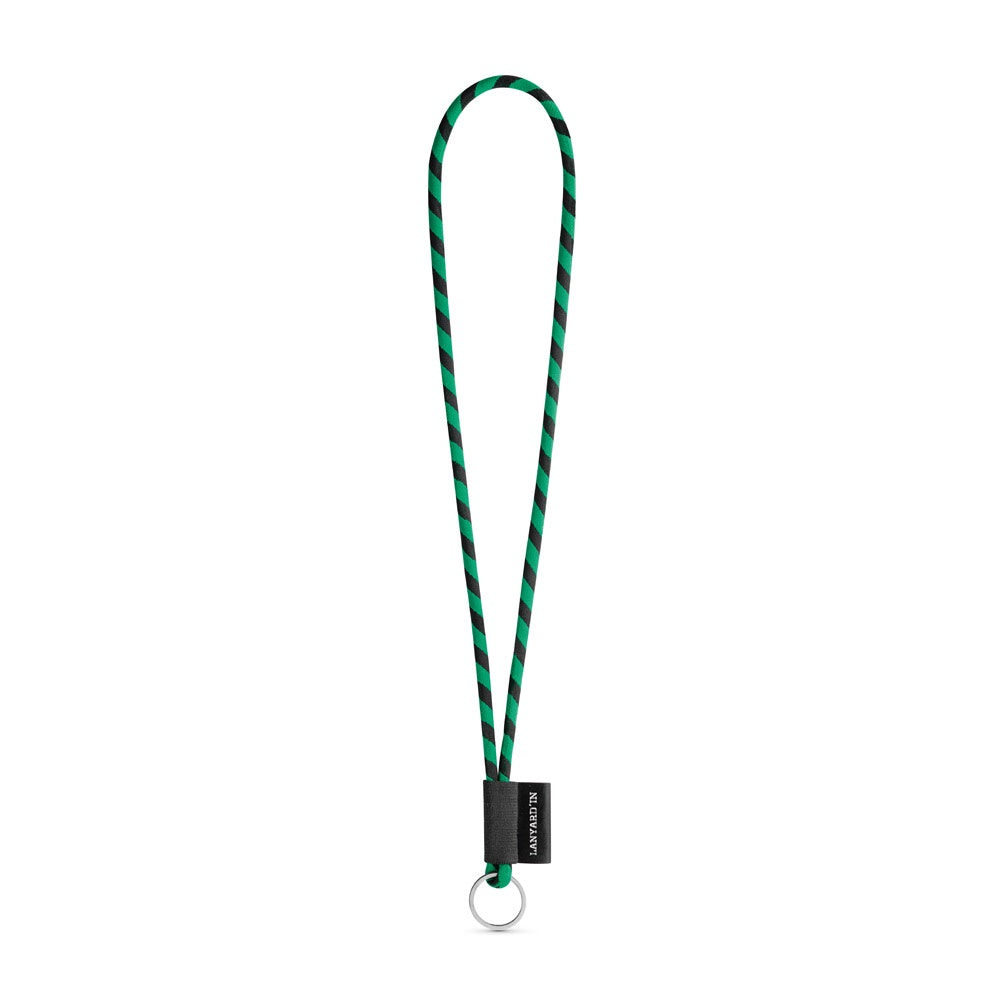 SET Lanyard TUBE Long (Ø 7 mm) with Ring Ø 32 mm promotional lanyard in black/green with custom logo branding