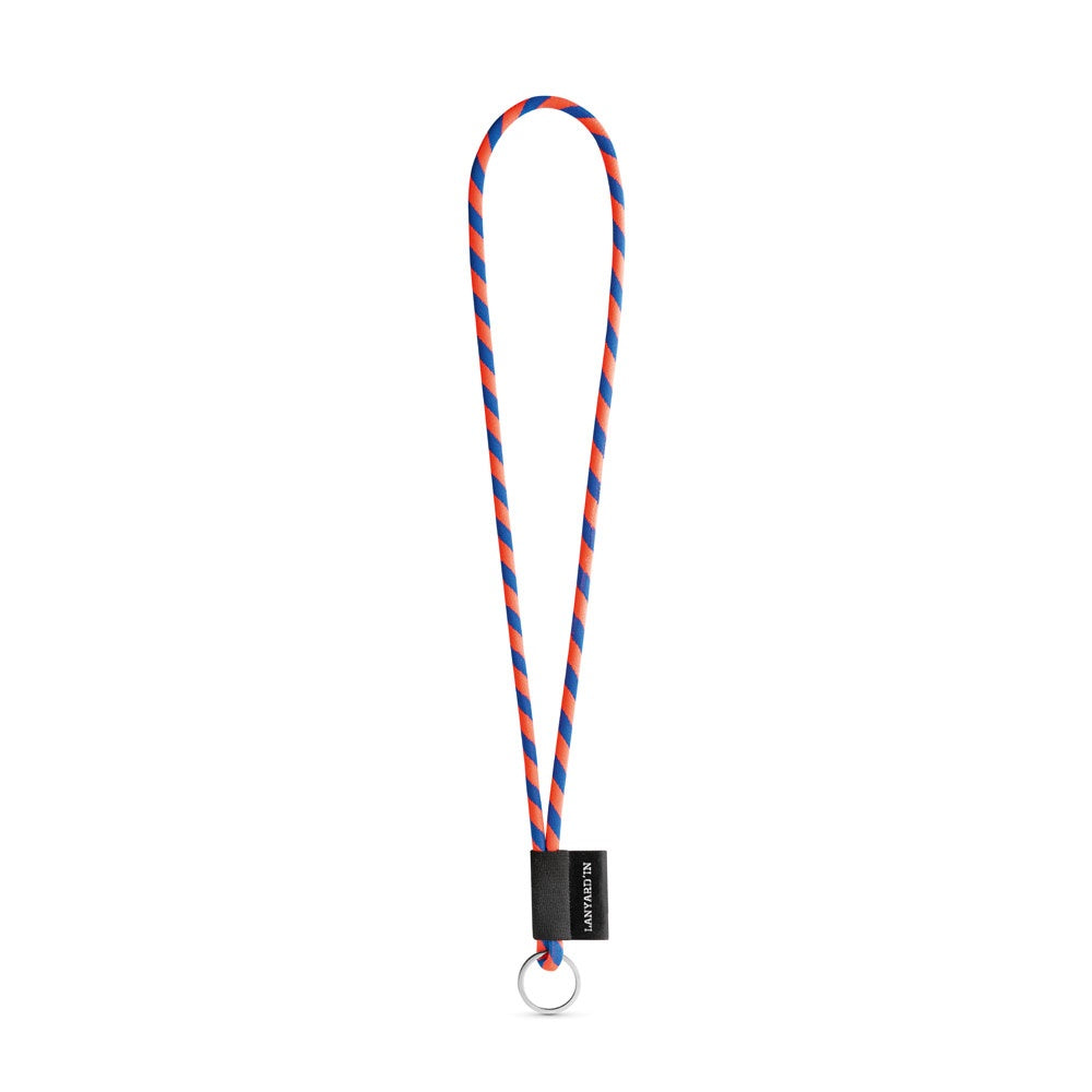 SET Lanyard TUBE Long (Ø 7 mm) with Ring Ø 32 mm promotional lanyard in hexachrome orange/royal blue with custom logo