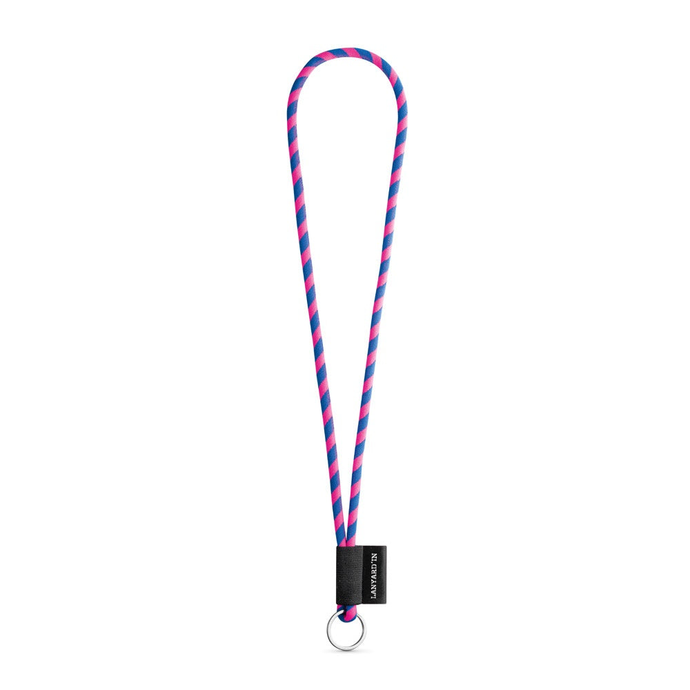 SET Lanyard TUBE Long (Ø 7 mm) with Ring Ø 32 mm promotional lanyard in hexachrome pink/royal blue with custom logo branding