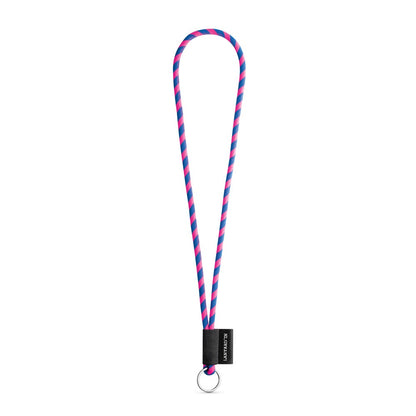 SET Lanyard TUBE Long (Ø 7 mm) with Ring Ø 32 mm promotional lanyard in hexachrome pink/royal blue with custom logo branding