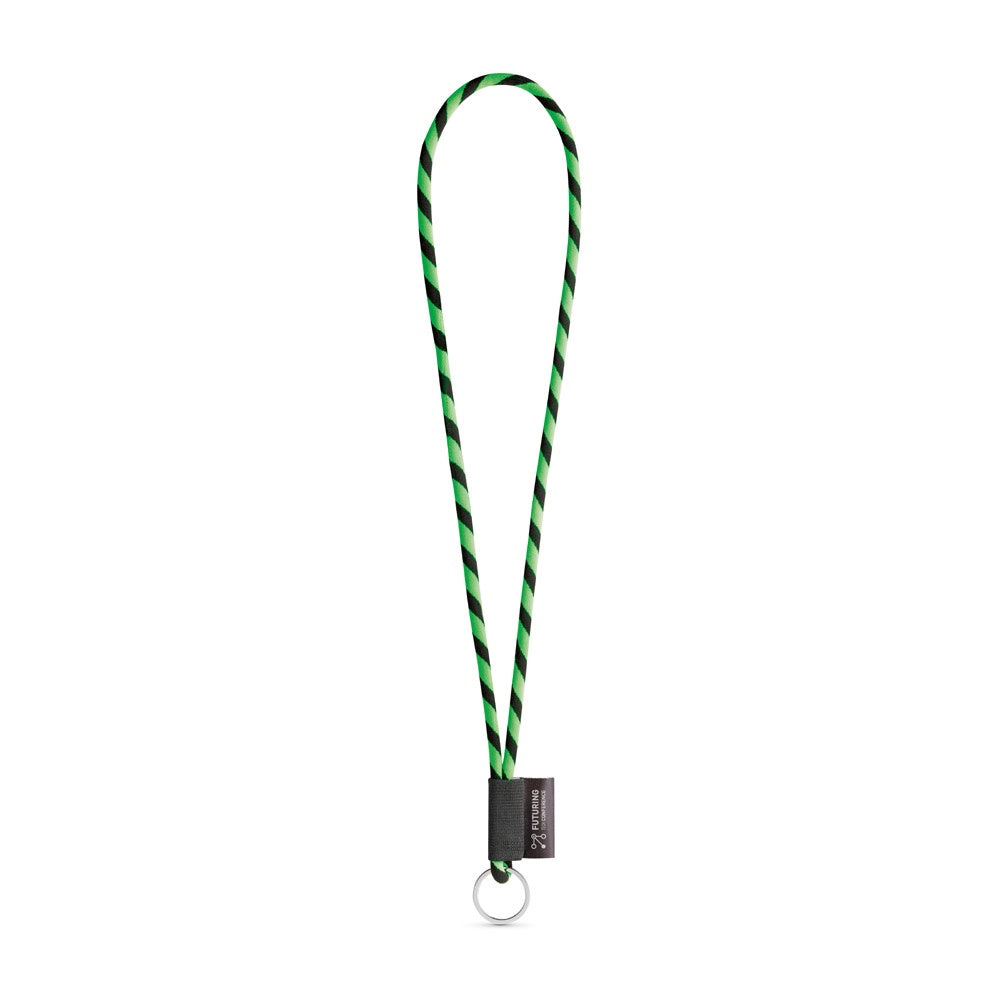 SET Lanyard TUBE Long (Ø 7 mm) with Ring Ø 32 mm promotional lanyard in hexachrome green/black with custom logo branding