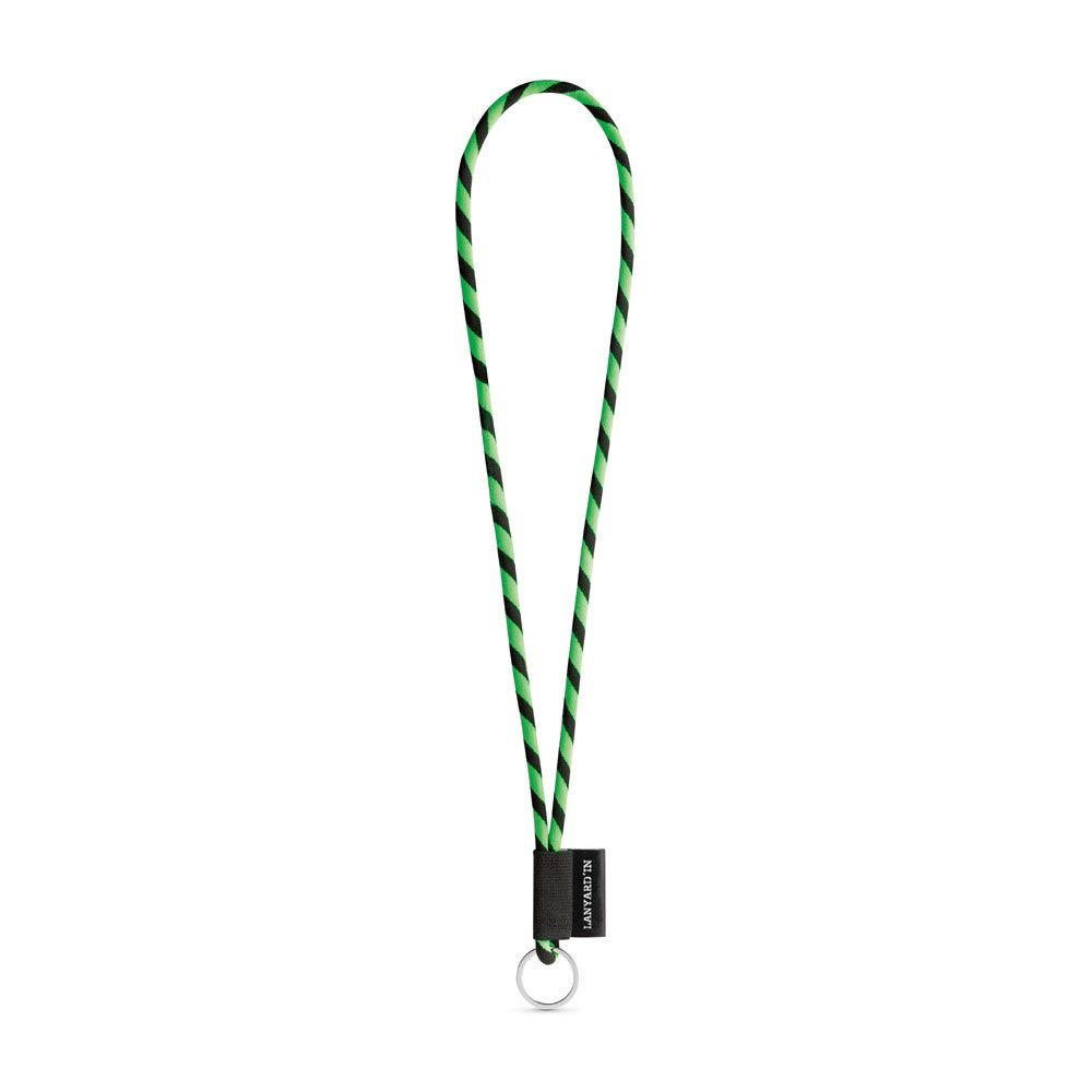 SET Lanyard TUBE Long (Ø 7 mm) with Ring Ø 32 mm promotional lanyard in hexachrome green/black with custom logo branding
