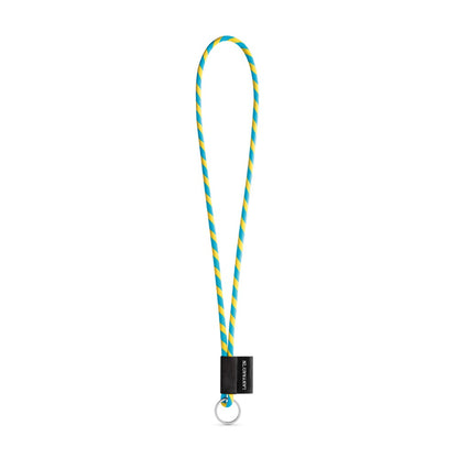 SET Lanyard TUBE Long (Ø 7 mm) with Ring Ø 32 mm promotional lanyard in yellow/light blue with custom logo branding