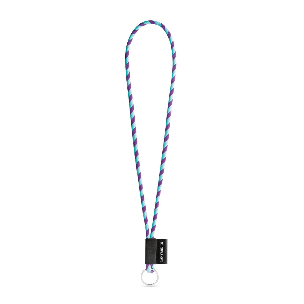 SET Lanyard TUBE Long (Ø 7 mm) with Ring Ø 32 mm promotional lanyard in purple/light blue with custom logo branding