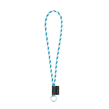SET Lanyard TUBE Long (Ø 7 mm) with Ring Ø 32 mm promotional lanyard in white/light blue with custom logo branding