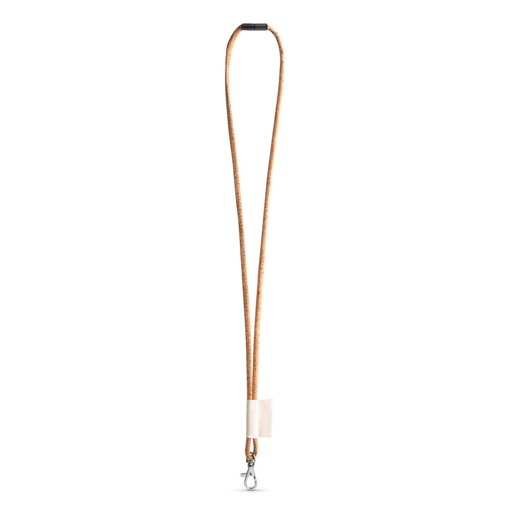 SET Lanyard CORK Long (Ø 5 mm) with Hook Trigger Snap 9 mm and safety lock Ø 5 mm promotional lanyard in natural with custom